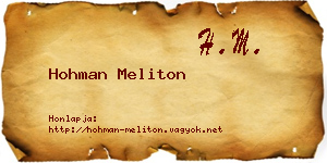 Hohman Meliton névjegykártya